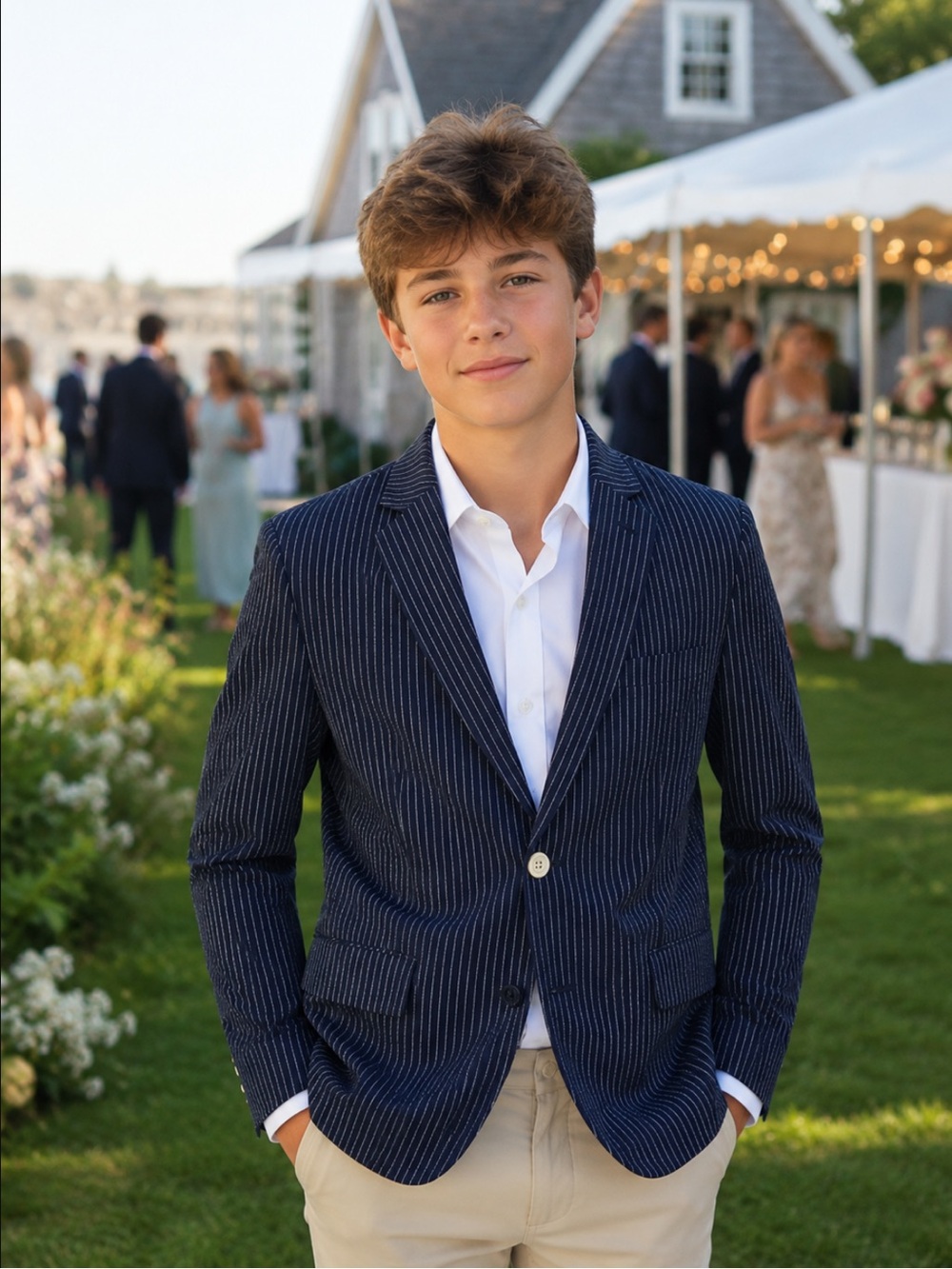 NWT‎ Tommy Hilfiger Boys Navy Pinstripe Blazer Suit Jacket Spring Classic Preppy